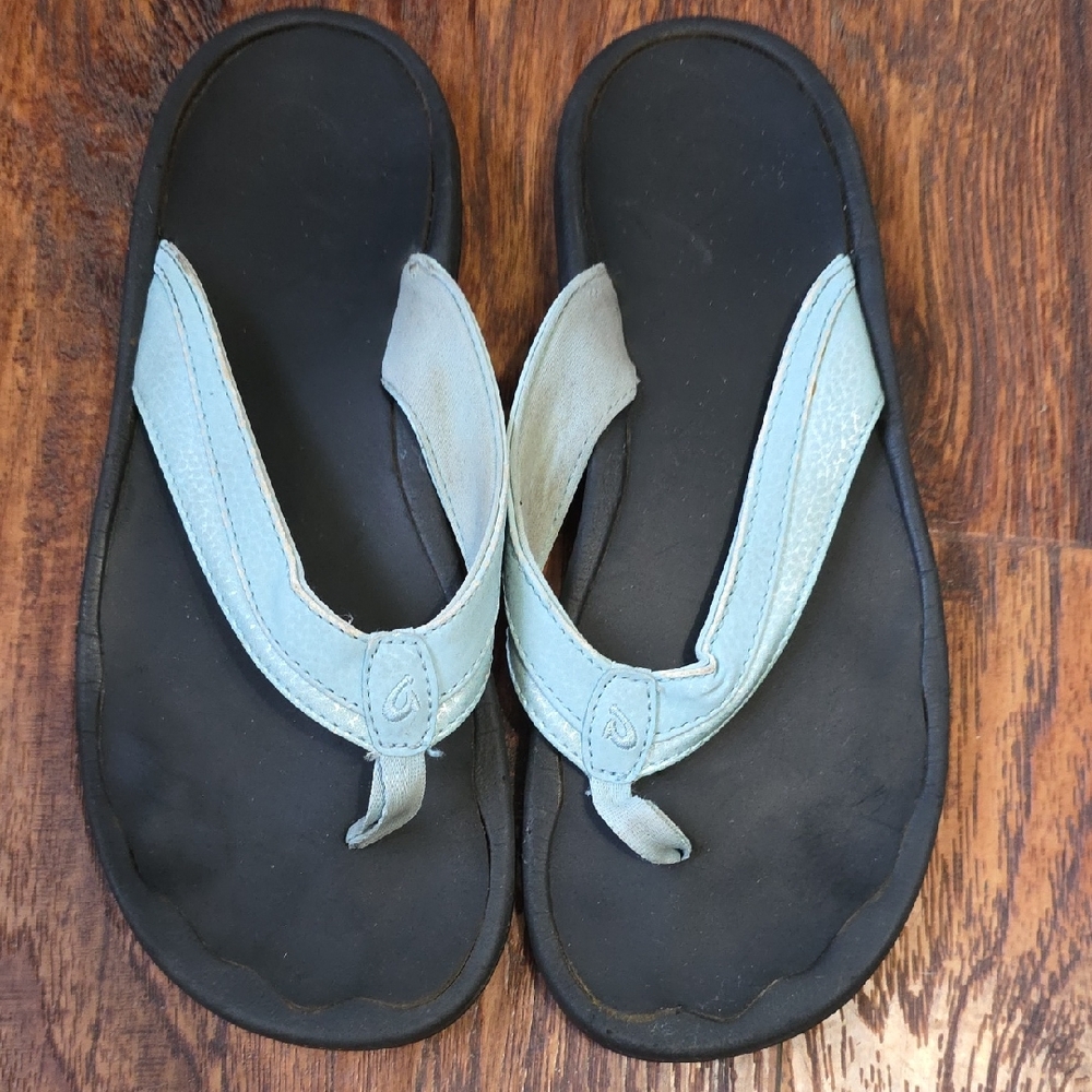 OluKai Black and Light Blue Sandals
